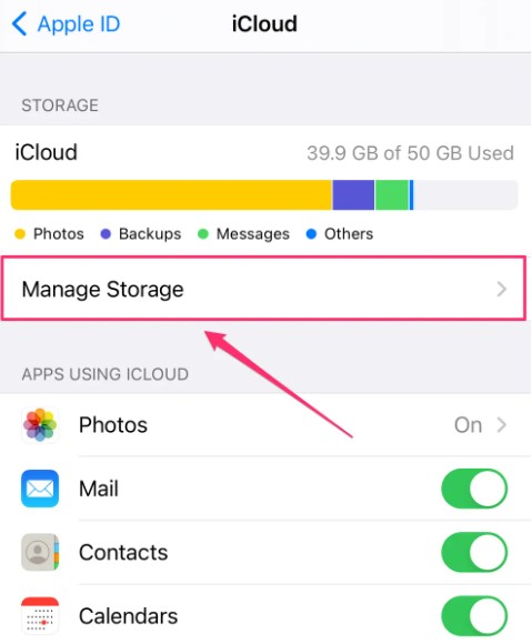 Manage Storage iphone