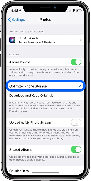 Optimize iPhone Storage